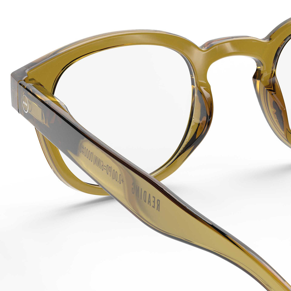 a pair of clear brown green reading glasses from Izipizi France