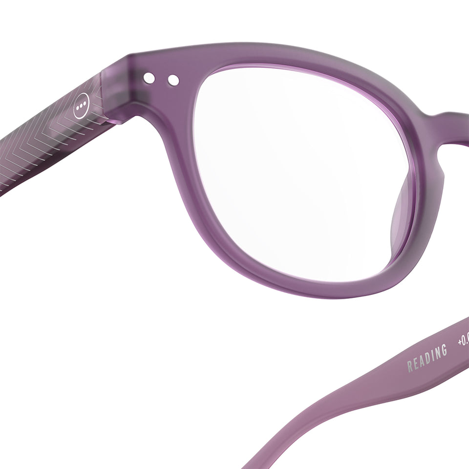 a pair of frosted purple reading glasses from Izipizi France