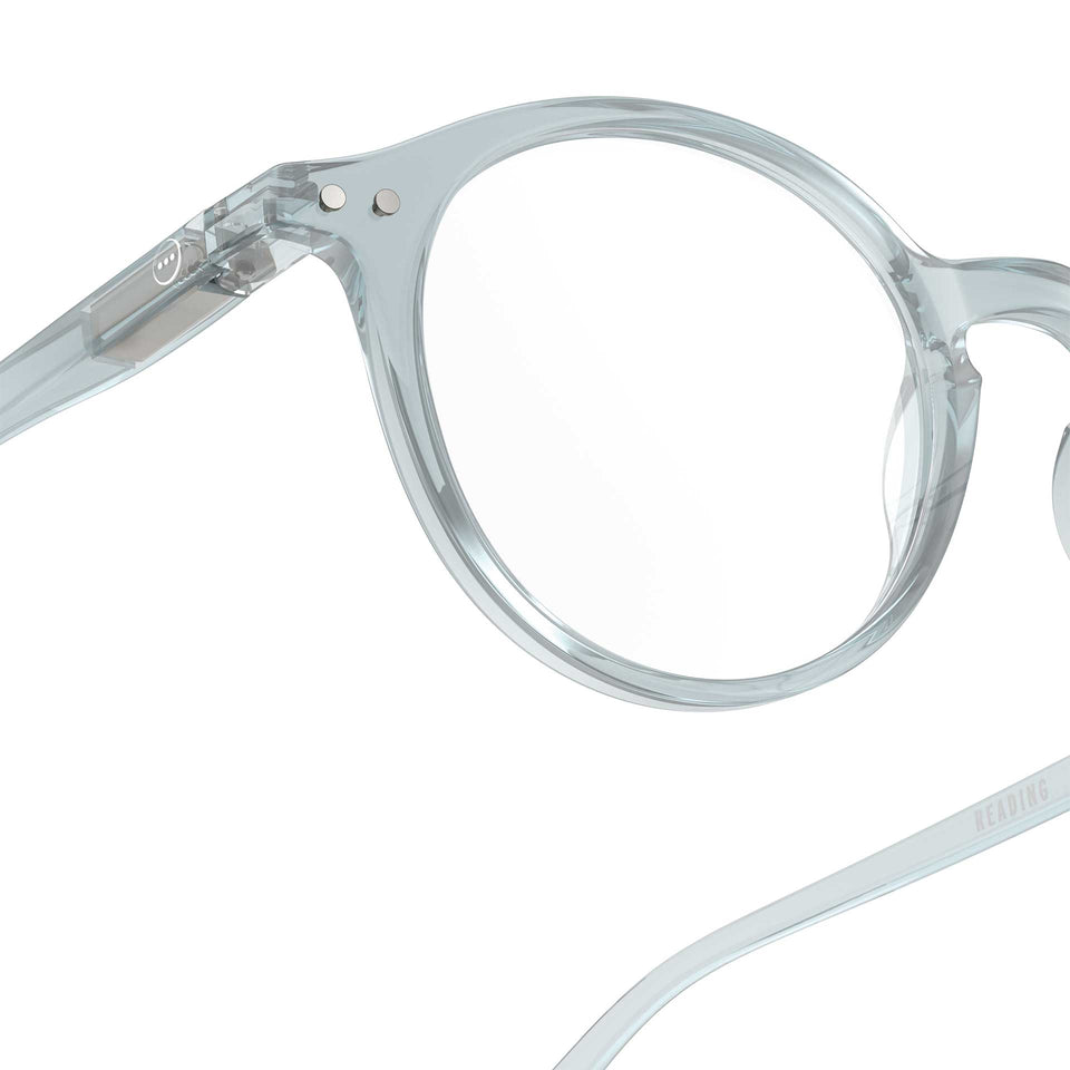 a pair of transparent clear light blue reading glasses from izipizi France