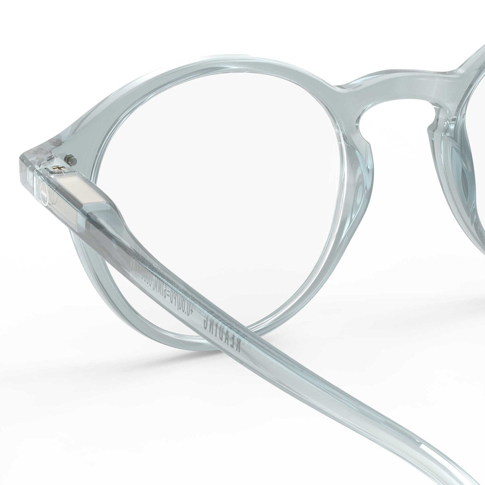 a pair of transparent clear light blue reading glasses from izipizi France