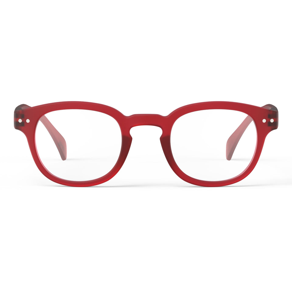 a pair of frosted red reading glasses from Izipizi France