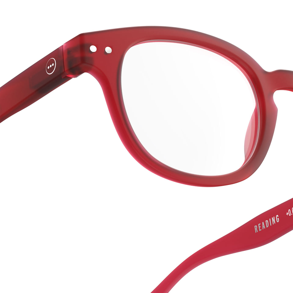a pair of frosted red reading glasses from Izipizi France