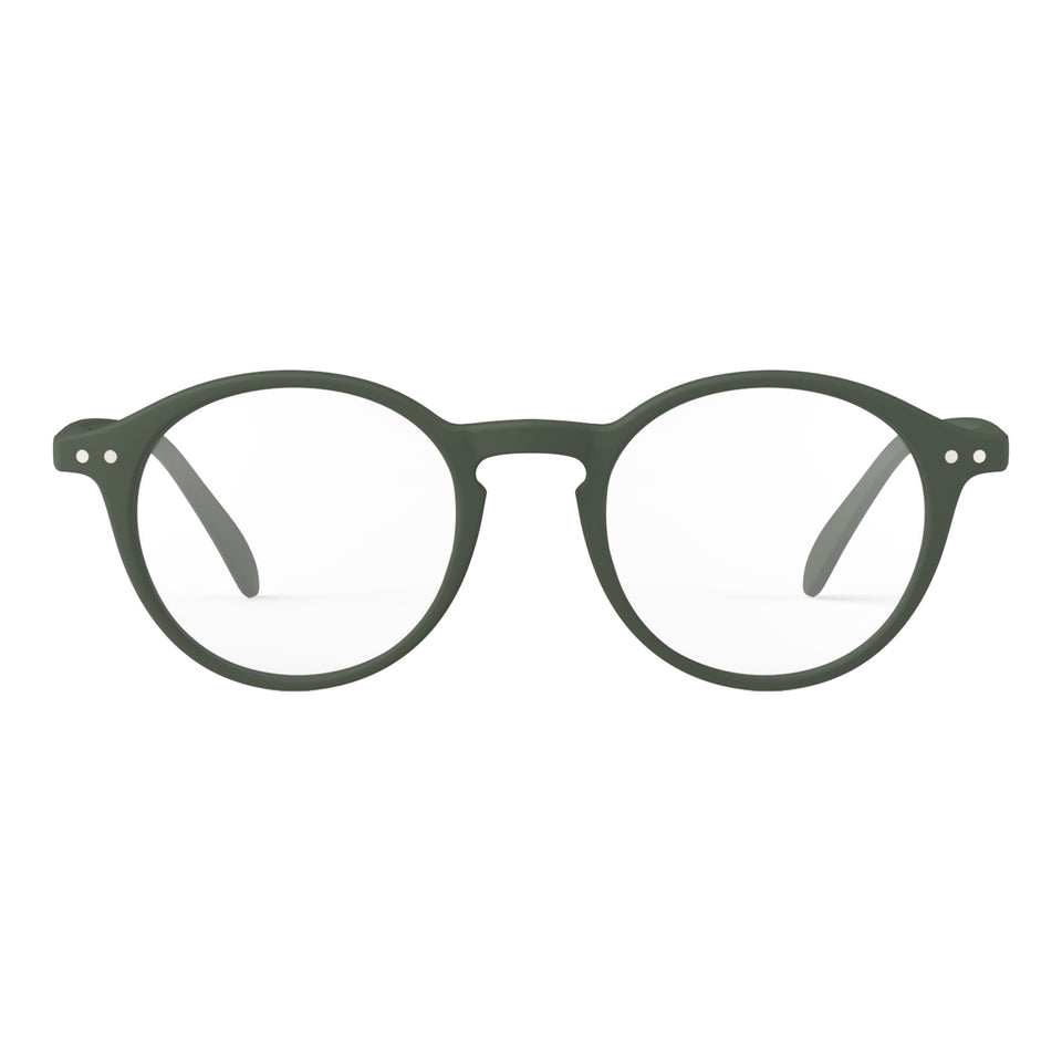 a pair of matte army kaki green reading glasses from izipizi France