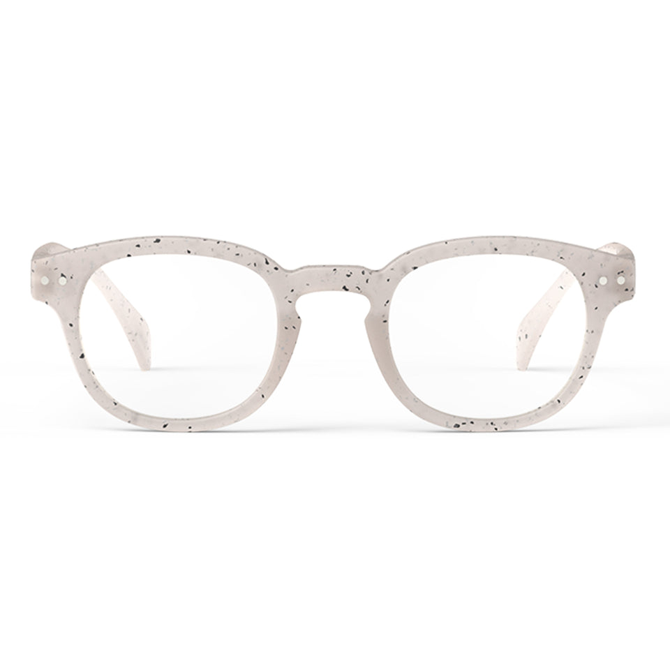a pair of frosted speckled off white beige reading glasses from Izipizi France