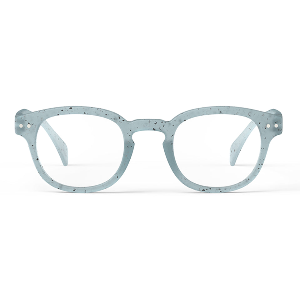 a pair of frosted speckled light blue reading glasses from Izipizi France