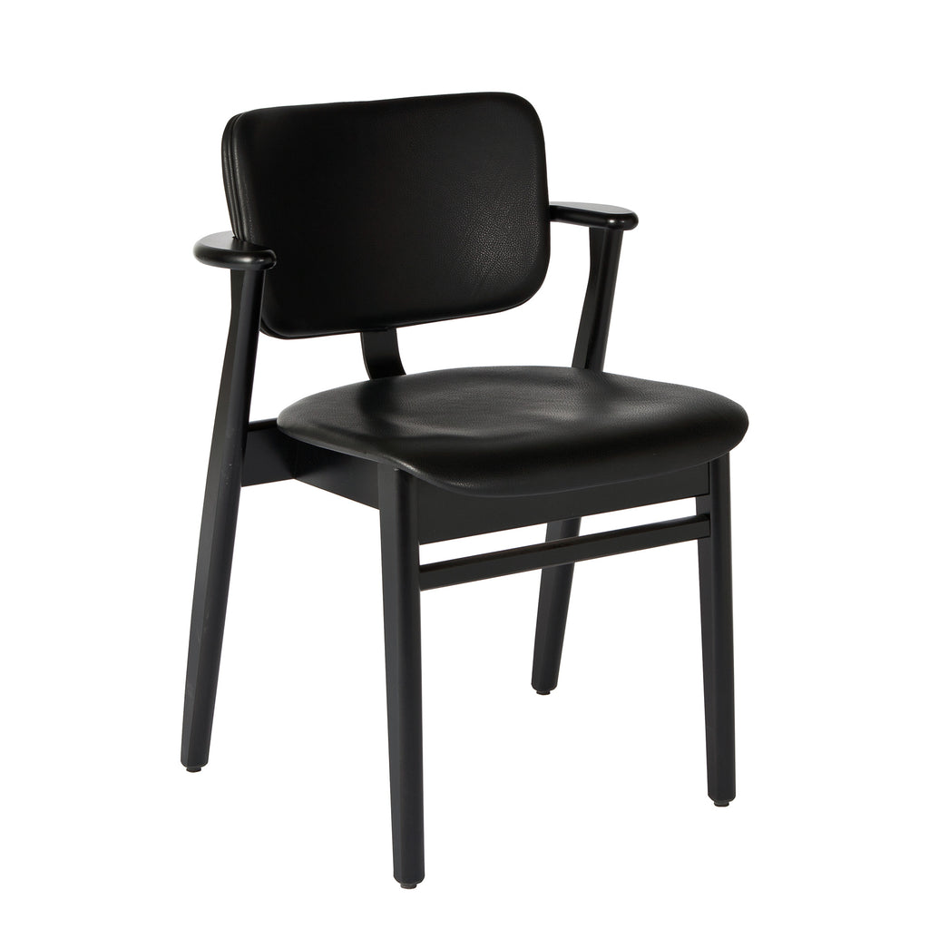 Domus Chair with Upholstered Black Leather Seat and Backrest by