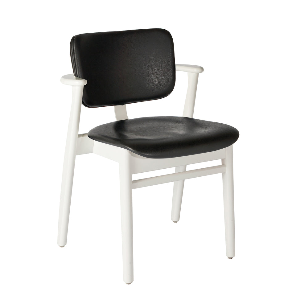 Domus Chair with Upholstered Black Leather Seat and Backrest by Ilmari Tapiovaara for Artek