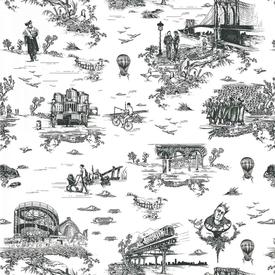 Brooklyn toile black and white removable wallpaper