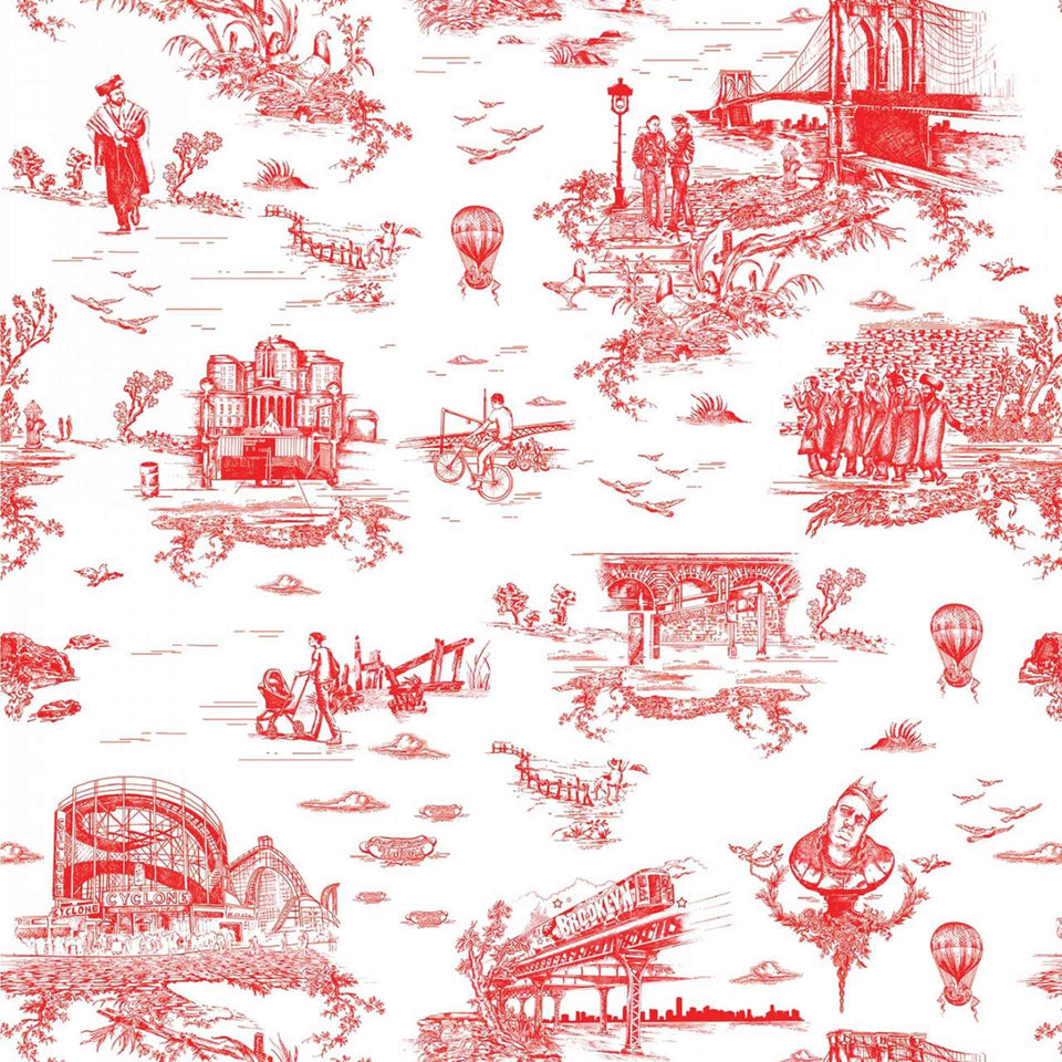 Brooklyn toile red removable wallpaper