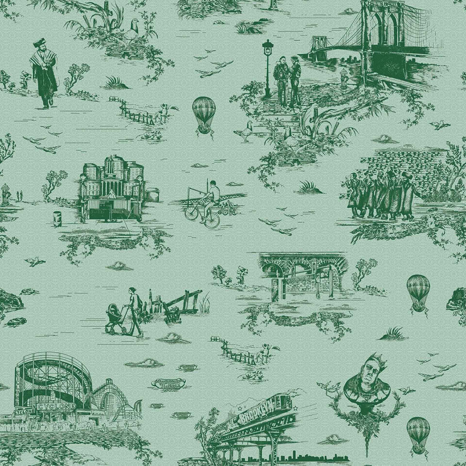 Brooklyn toile green removable wallpaper