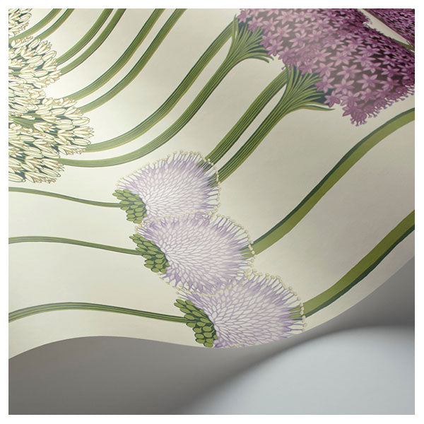 Allium in Mulberry, Blush & Lilac on White Wallpaper by Cole & Son