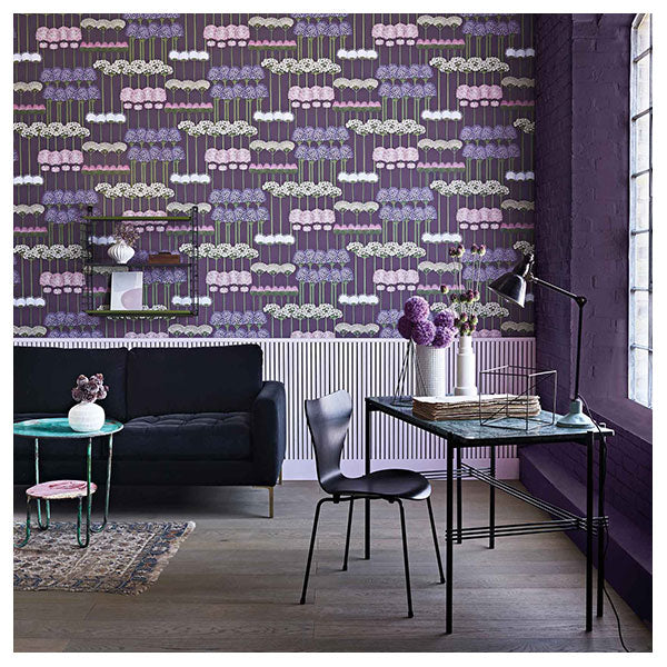 Allium in Mulberry & Heather on Violet Wallpaper by Cole & Son