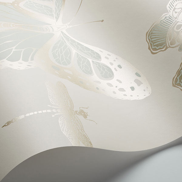 Butterflies & Dragonflies in Duck Egg on Ivory Wallpaper by Cole & Son