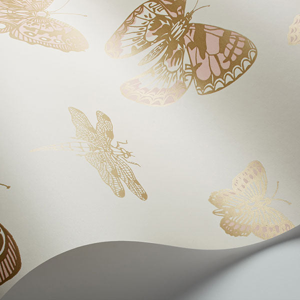 Butterflies & Dragonflies in Pink on Ivory Wallpaper by Cole & Son