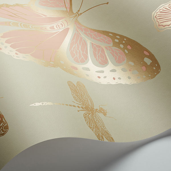 Butterflies & Dragonflies in Pink on Olive Wallpaper by Cole & Son