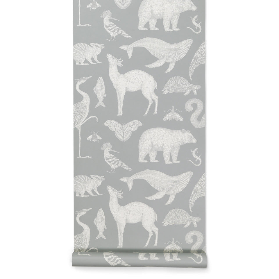 Animals Wallpaper - Mint Grey by Ferm Living x Katie Scott