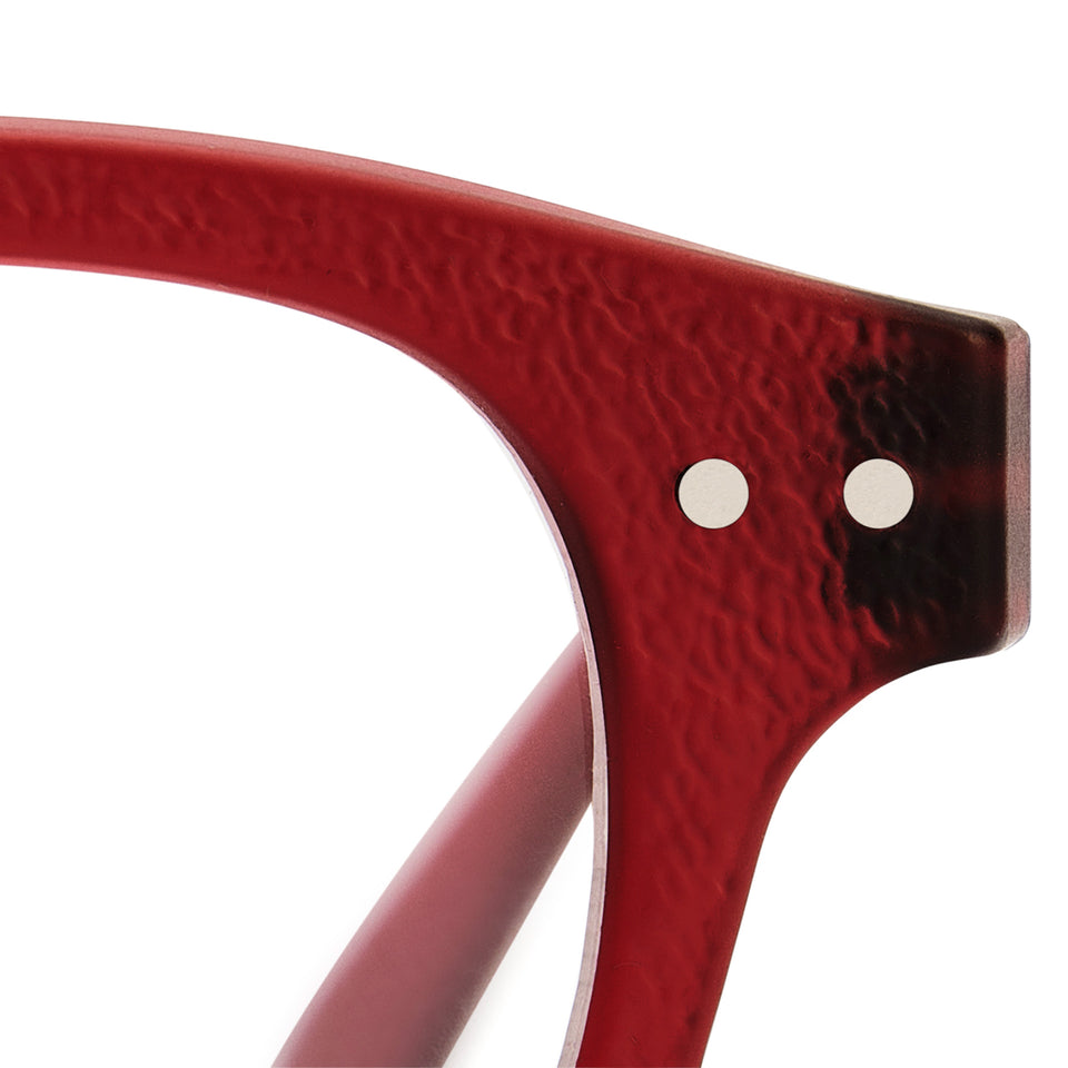a pair of frosted rose red reading glasses from Izipizi France