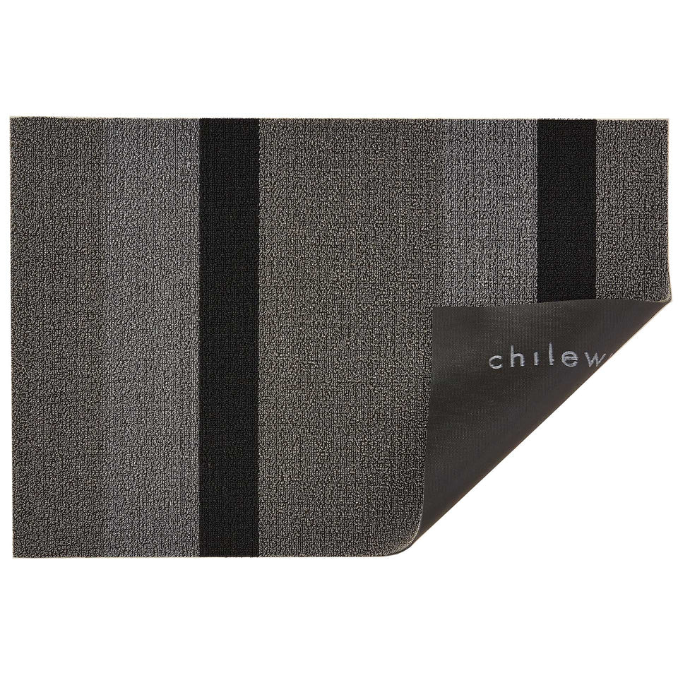 Silver Black Bold Stripe Shag Mat by Chilewich