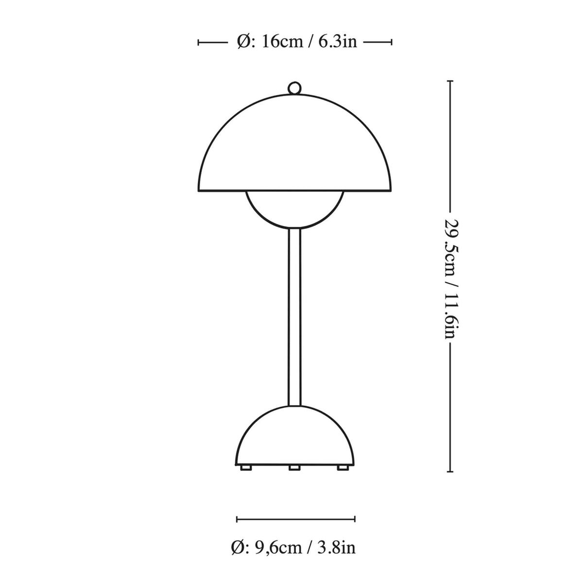 &Tradition Flowerpot VP9 portable table lamp dimensions