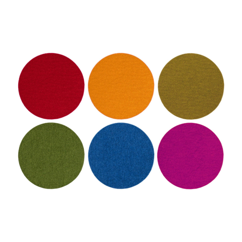 Bierfilzl Merino Wool Felt Round Coaster 6 Pack Rainbow