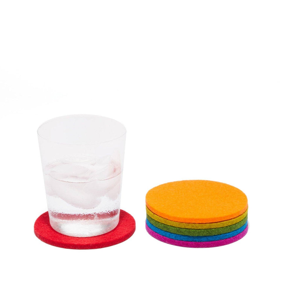 Bierfilzl Merino Wool Felt Round Coaster 6 Pack Rainbow