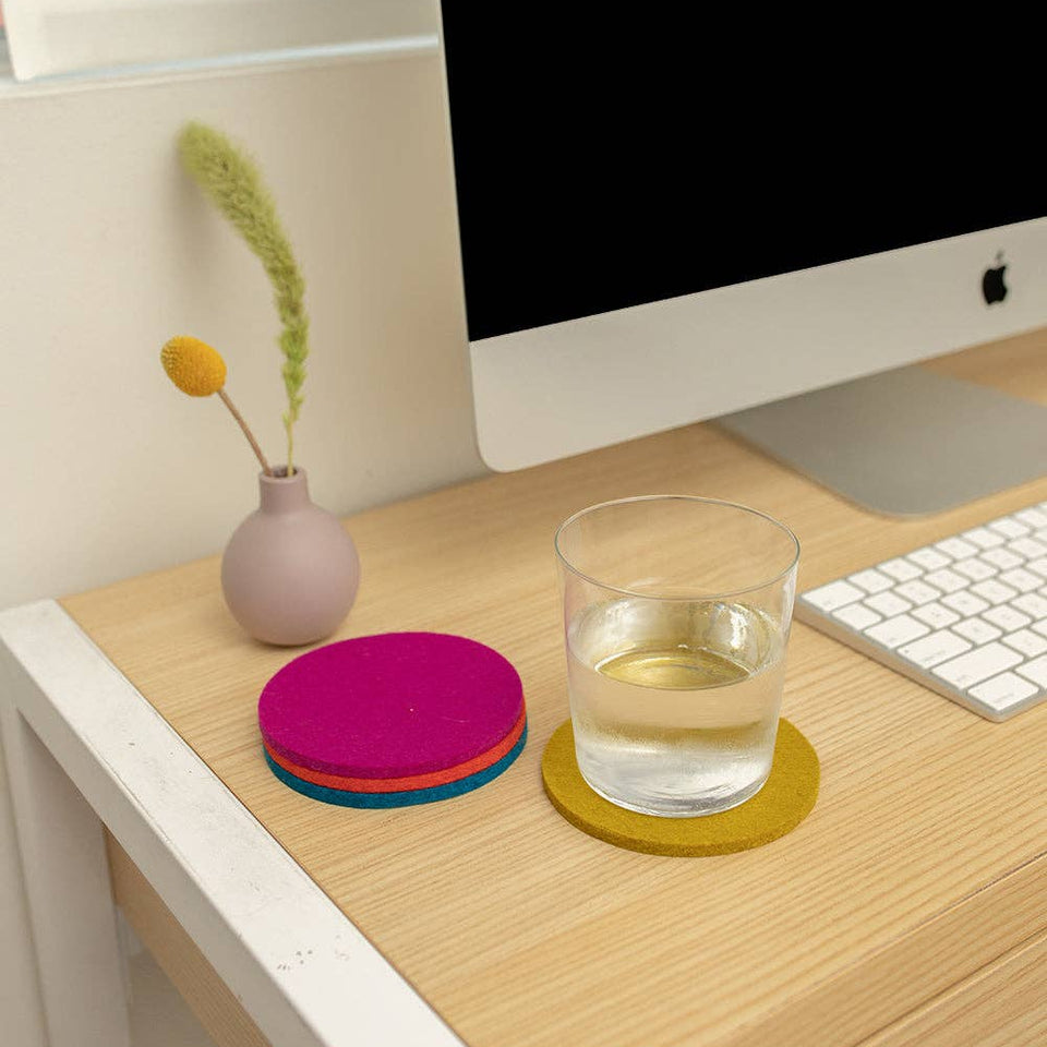 Bierfilzl Merino Wool Felt Round Coaster 6 Pack Rainbow