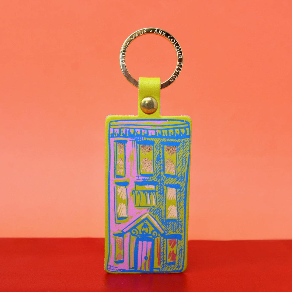 House Leather Keychain in Acid Green
