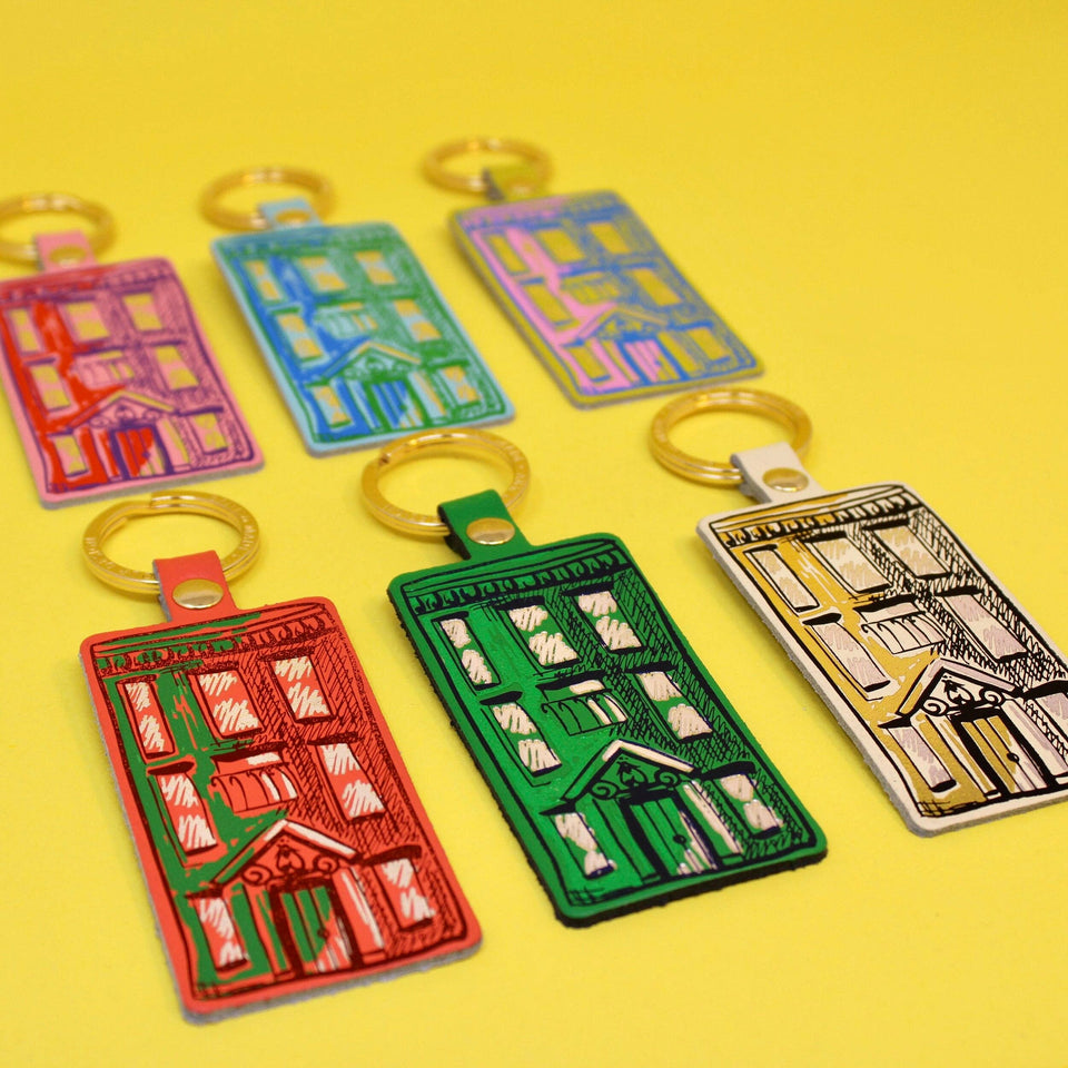 House Leather Keychain in Acid Green
