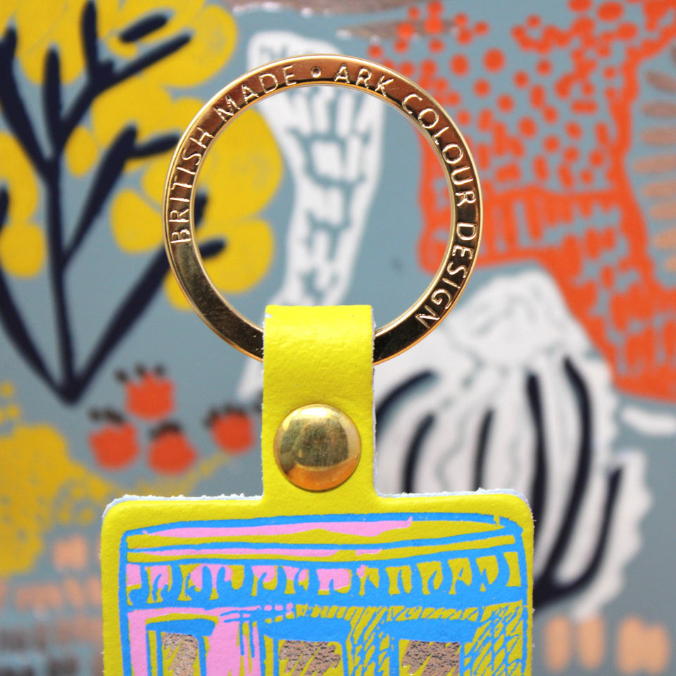 House Leather Keychain in Acid Green