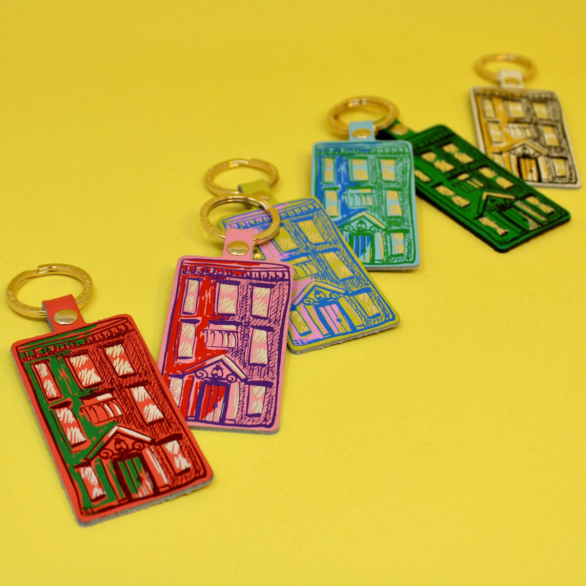 House Leather Keychain in Acid Green