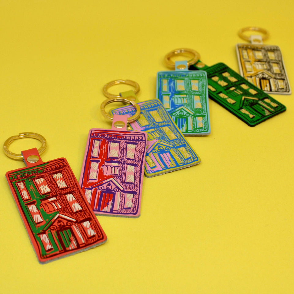 House Leather Keychain in Acid Green