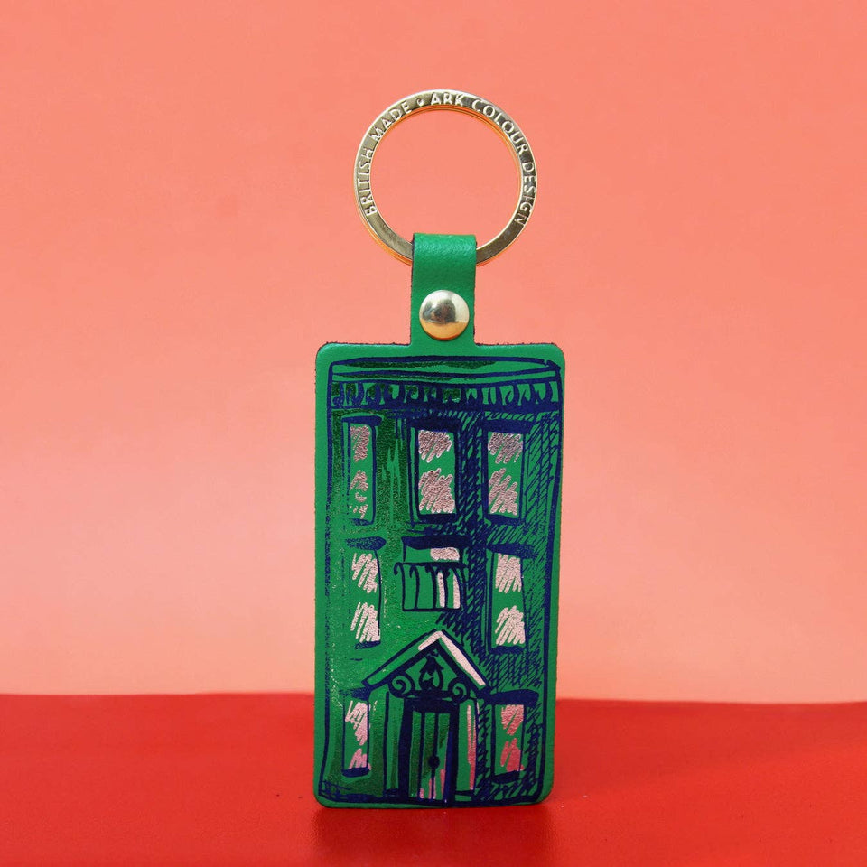 House Leather Keychain in Acid Green