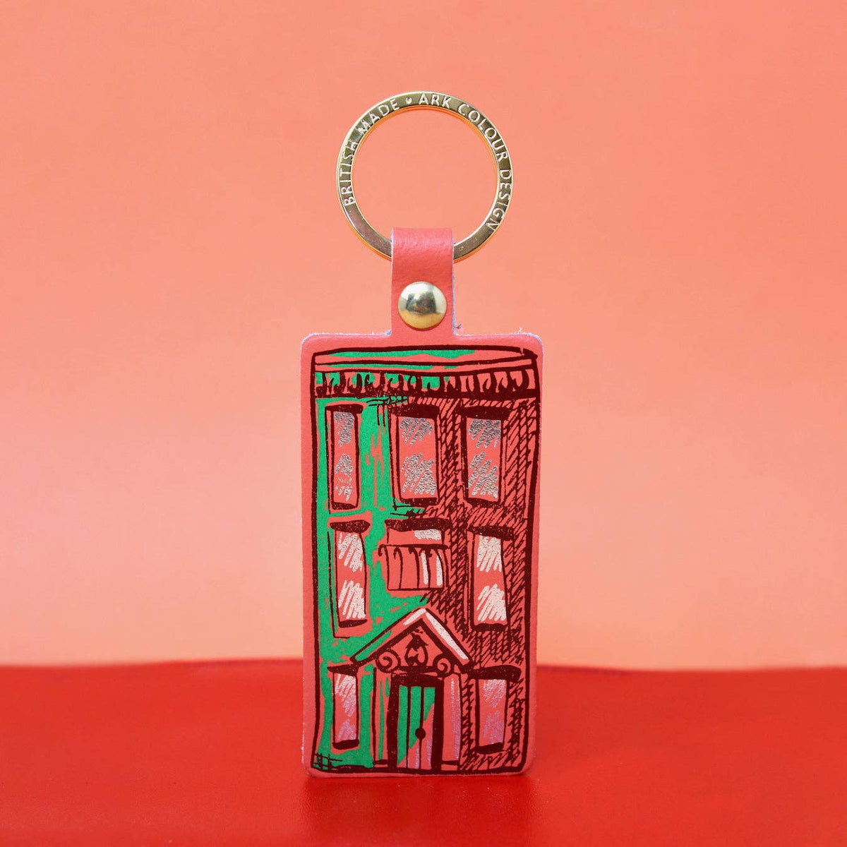 House Leather Keychain in Acid Green