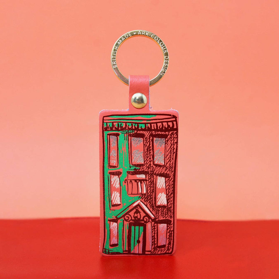 House Leather Keychain in Acid Green