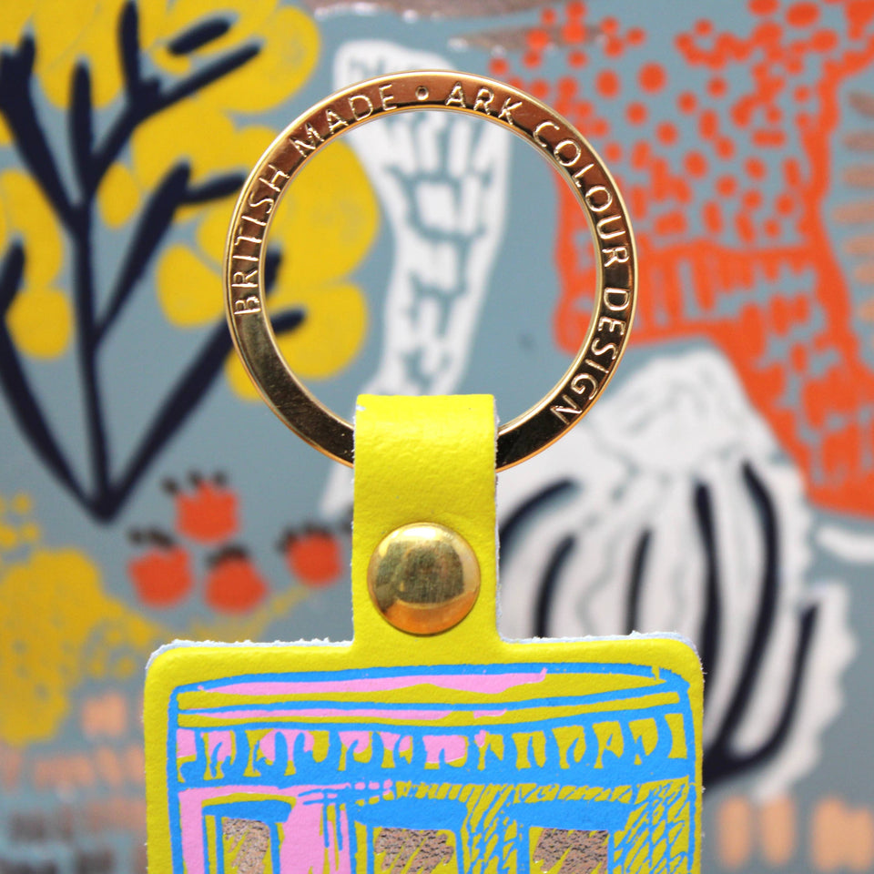 House Leather Keychain in Cream