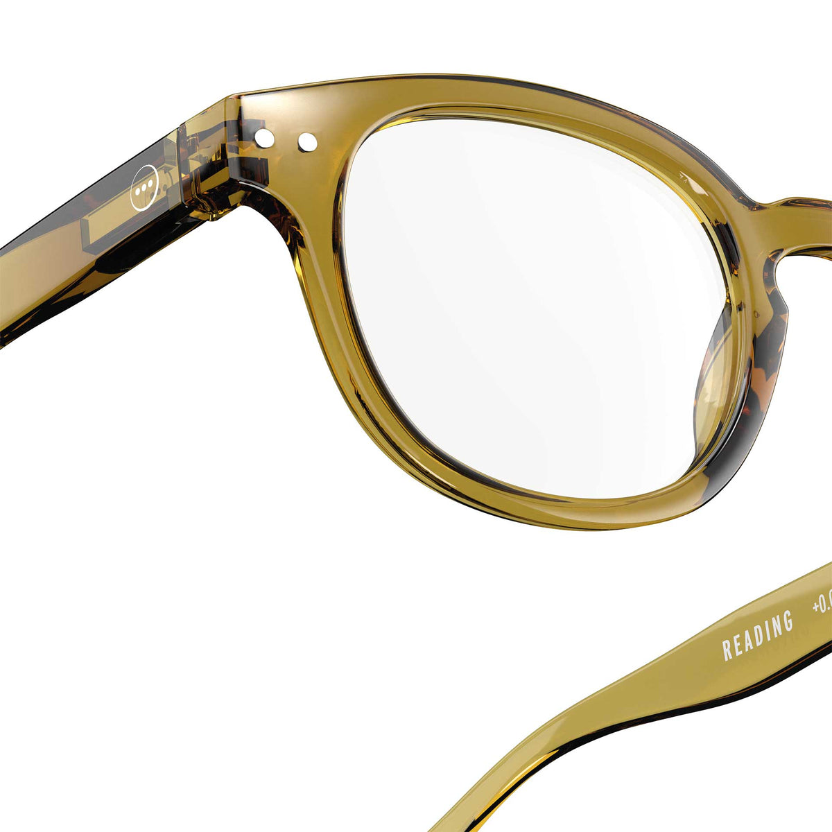 a pair of clear brown green reading glasses from Izipizi France