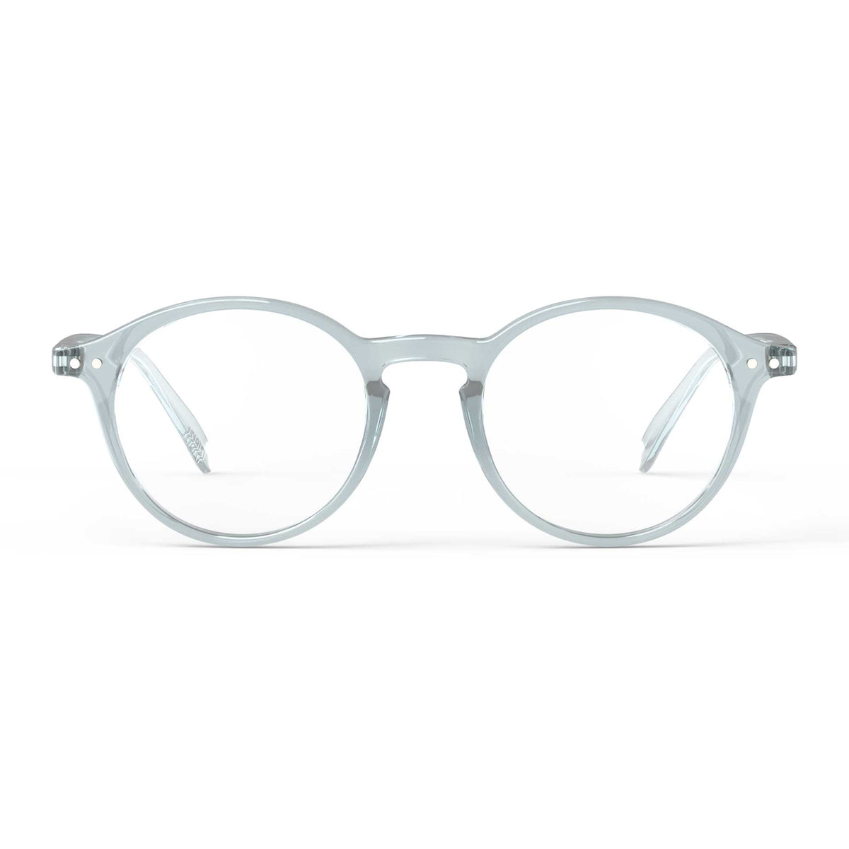 a pair of transparent clear light blue reading glasses from izipizi France