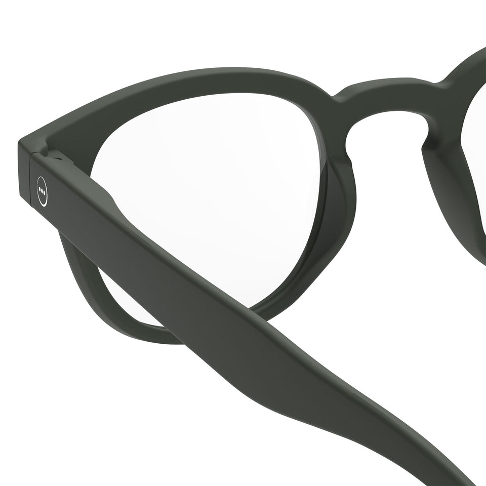 a pair of matte army khaki green reading glasses from Izipizi France