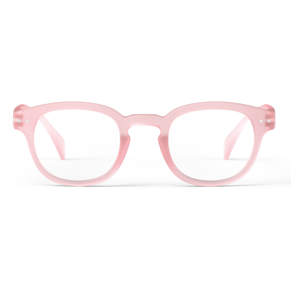 a pair of frosted light pink reading glasses from Izipizi France