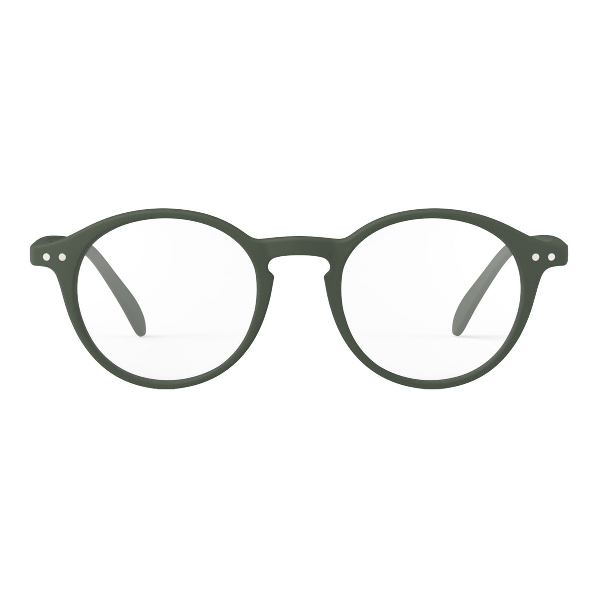 a pair of matte army kaki green reading glasses from izipizi France