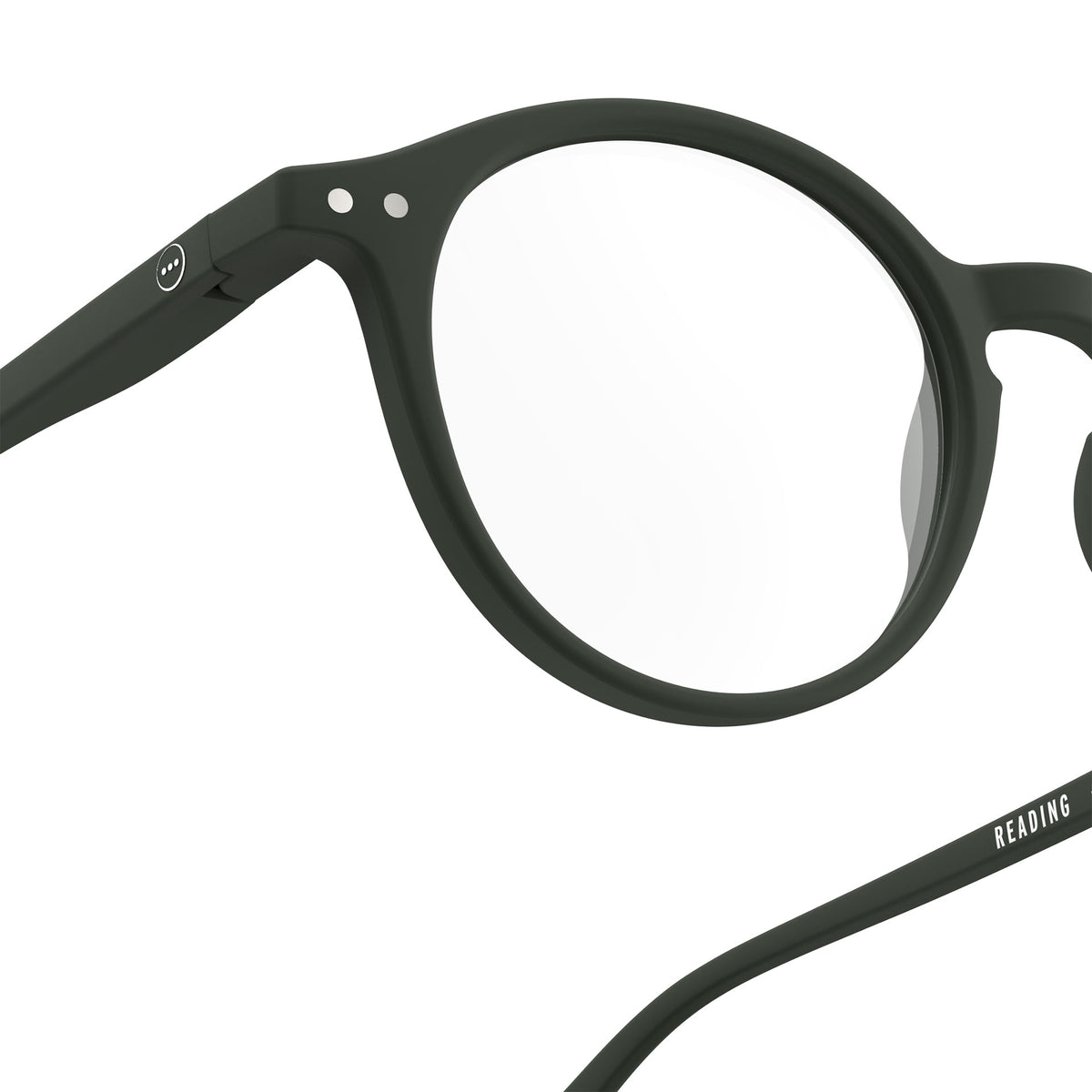 a pair of matte army kaki green reading glasses from izipizi France