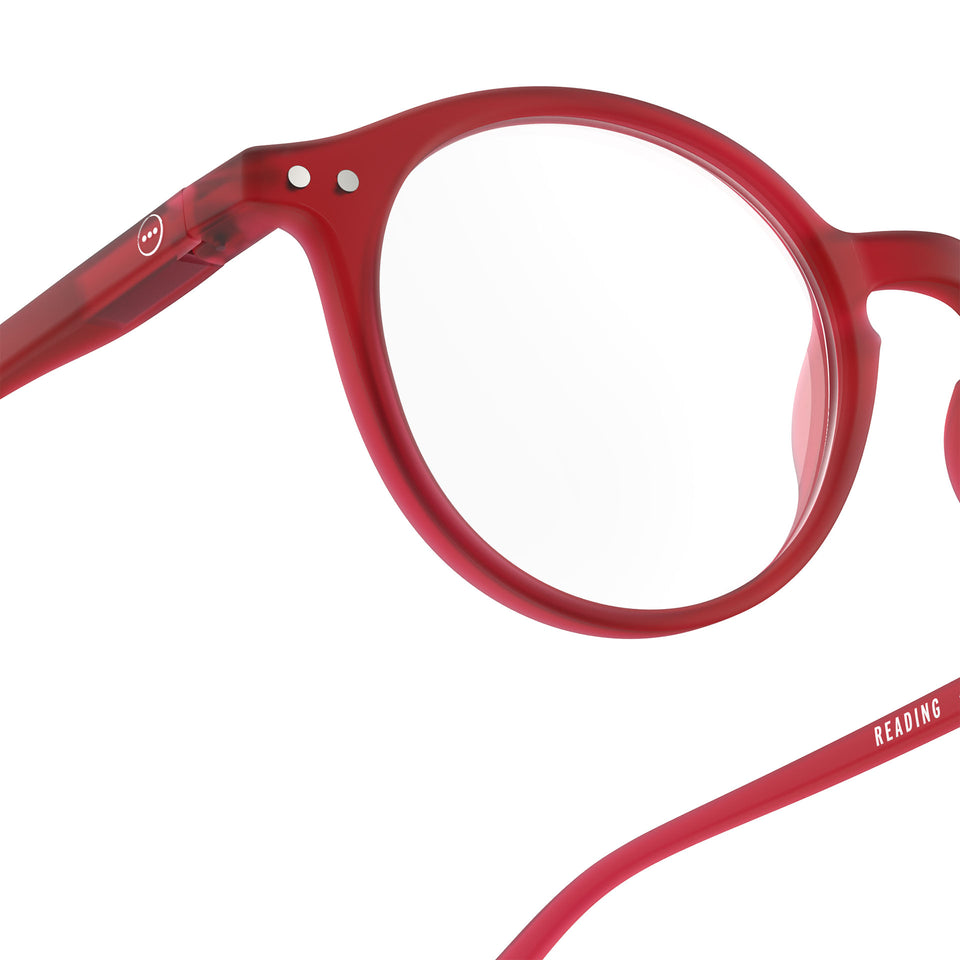 a pair of frosted red reading glasses from izipizi France