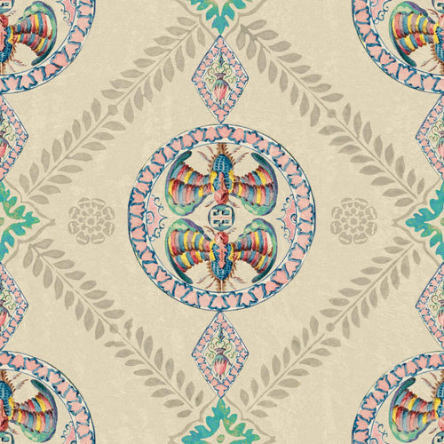 Abeille decoration in green taupe beige pink blue wallpaper