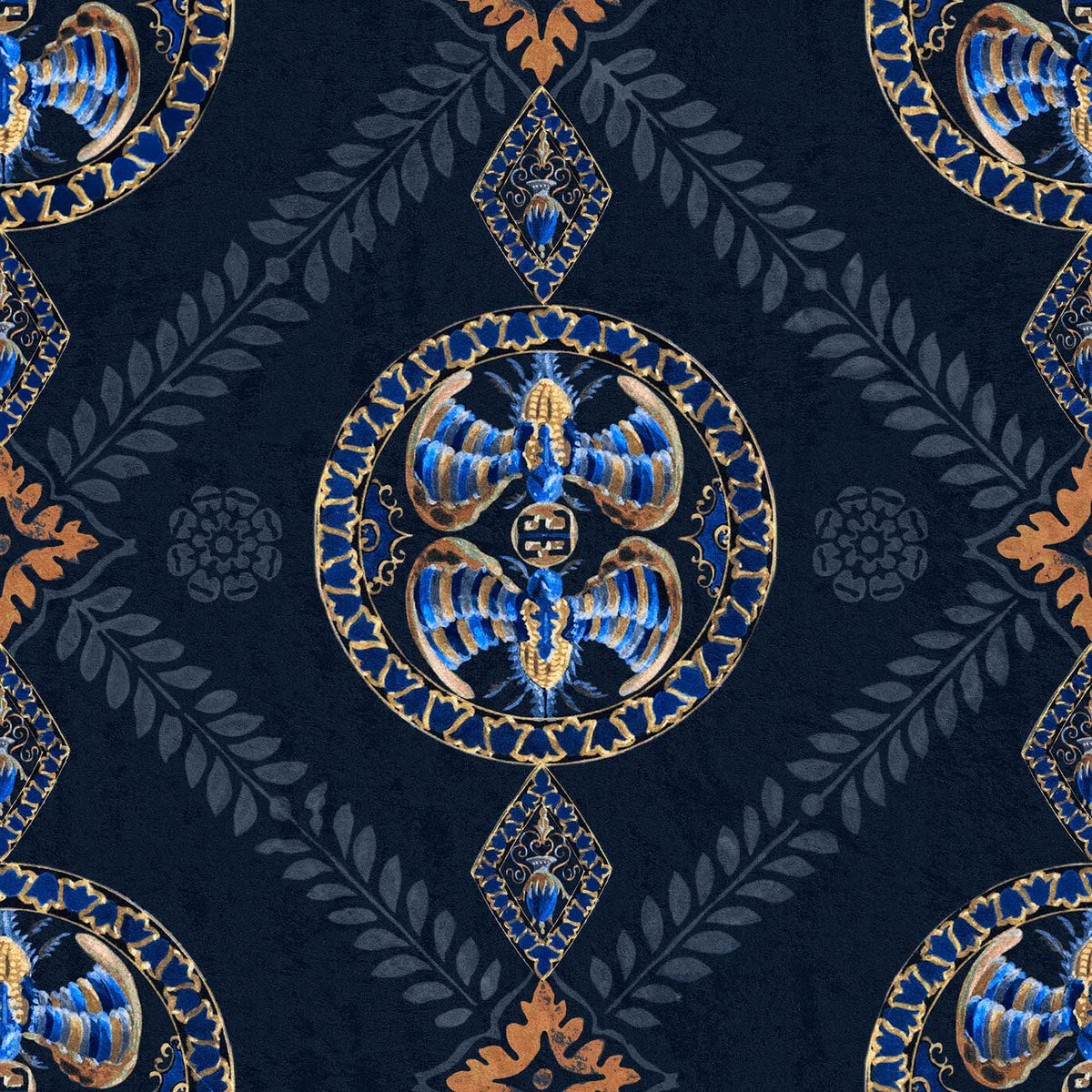 Abeille decoration in indigo blue wallpaper