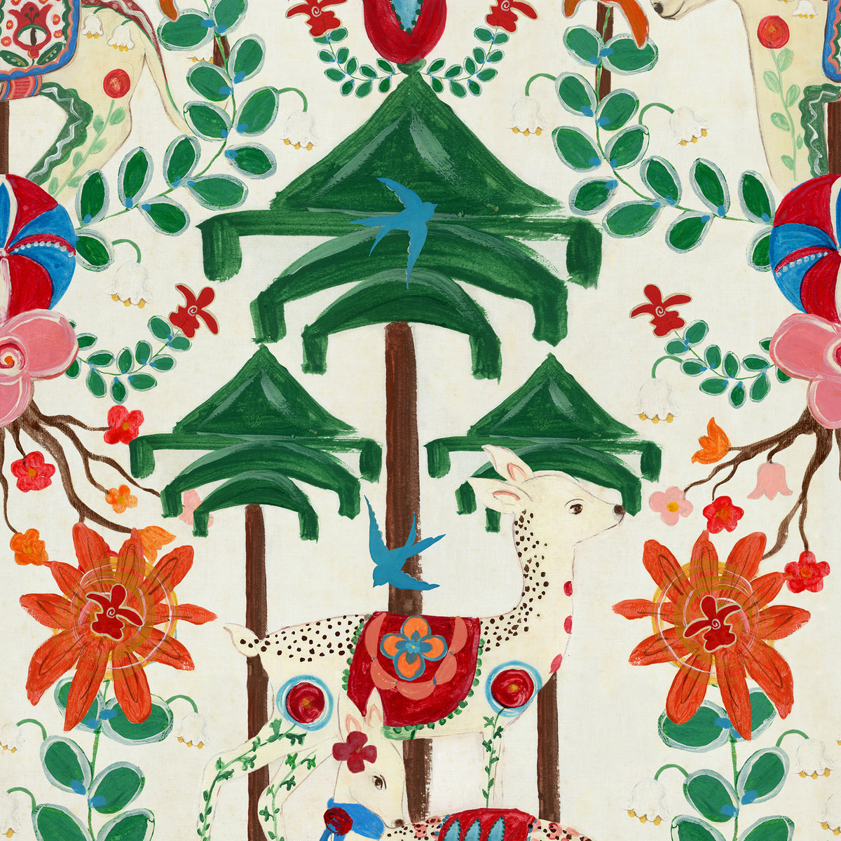 A WOODLAND TALE Cream wallpaper by MINDTHEGAP, full pattern detail.