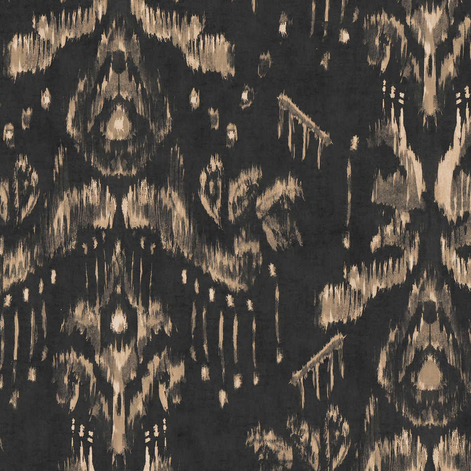 ANCESTRAL IKAT Anthracite wallpaper by MINDTHEGAP, full pattern detail.