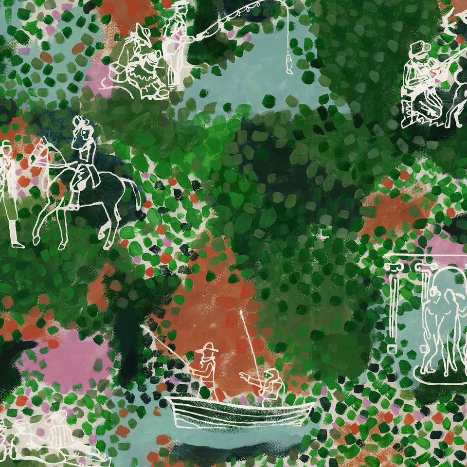CASTLE'S GARDEN Verdant Green wallpaper by MINDTHEGAP, full pattern detail.