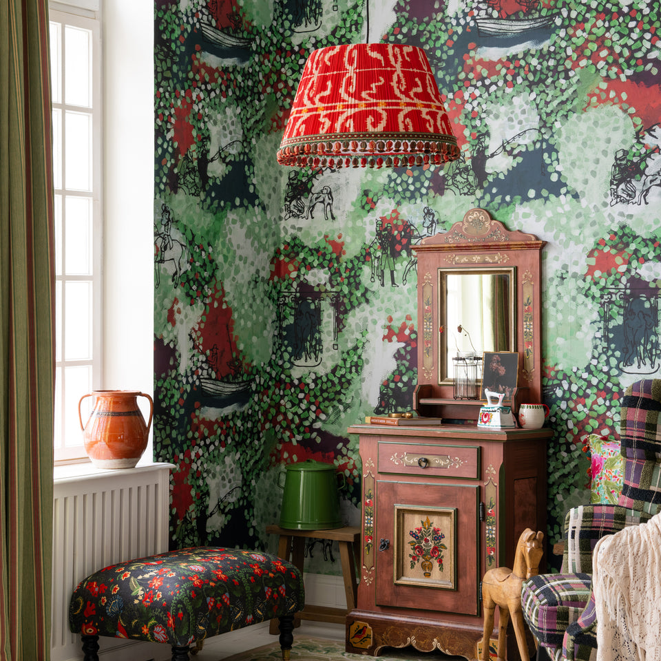 Castle'S Garden wallpaper by MINDTHEGAP, shown in a furnished interior.