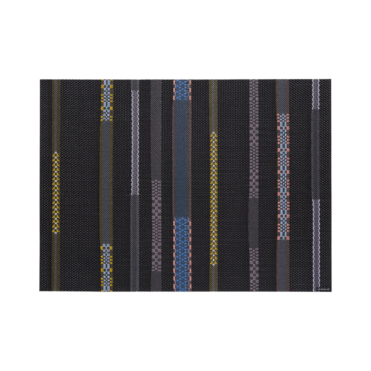 Chilewich Appliqué rectangle placemat in Nero, viewed from above on a white background