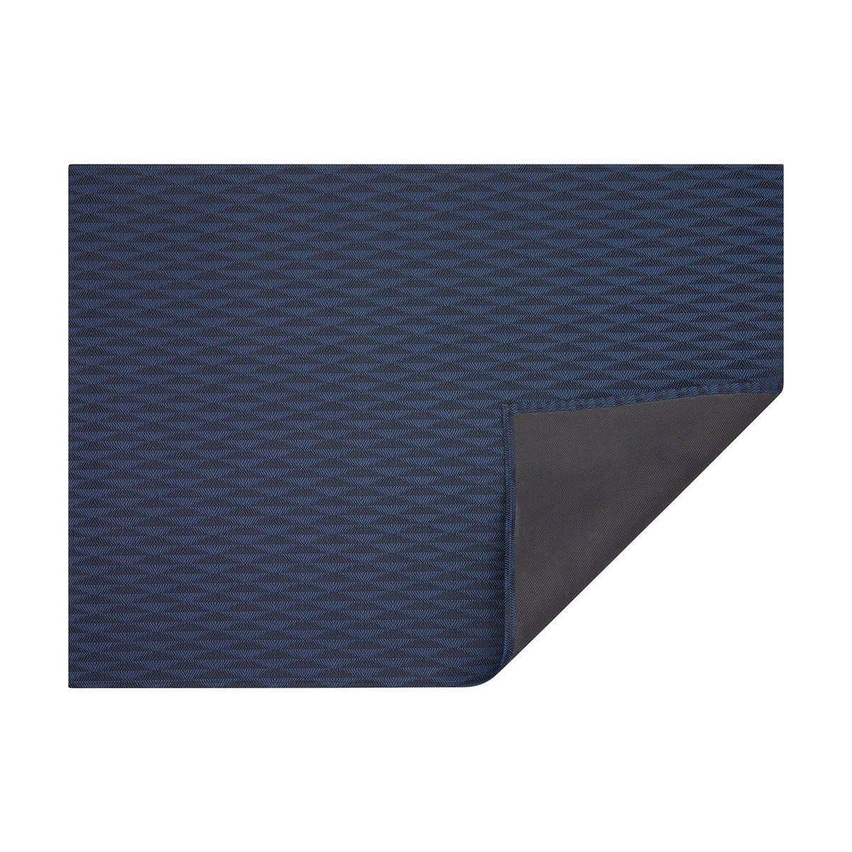 Sapphire Arrow woven floor mat by Chilewich, horizontal folded-corner view